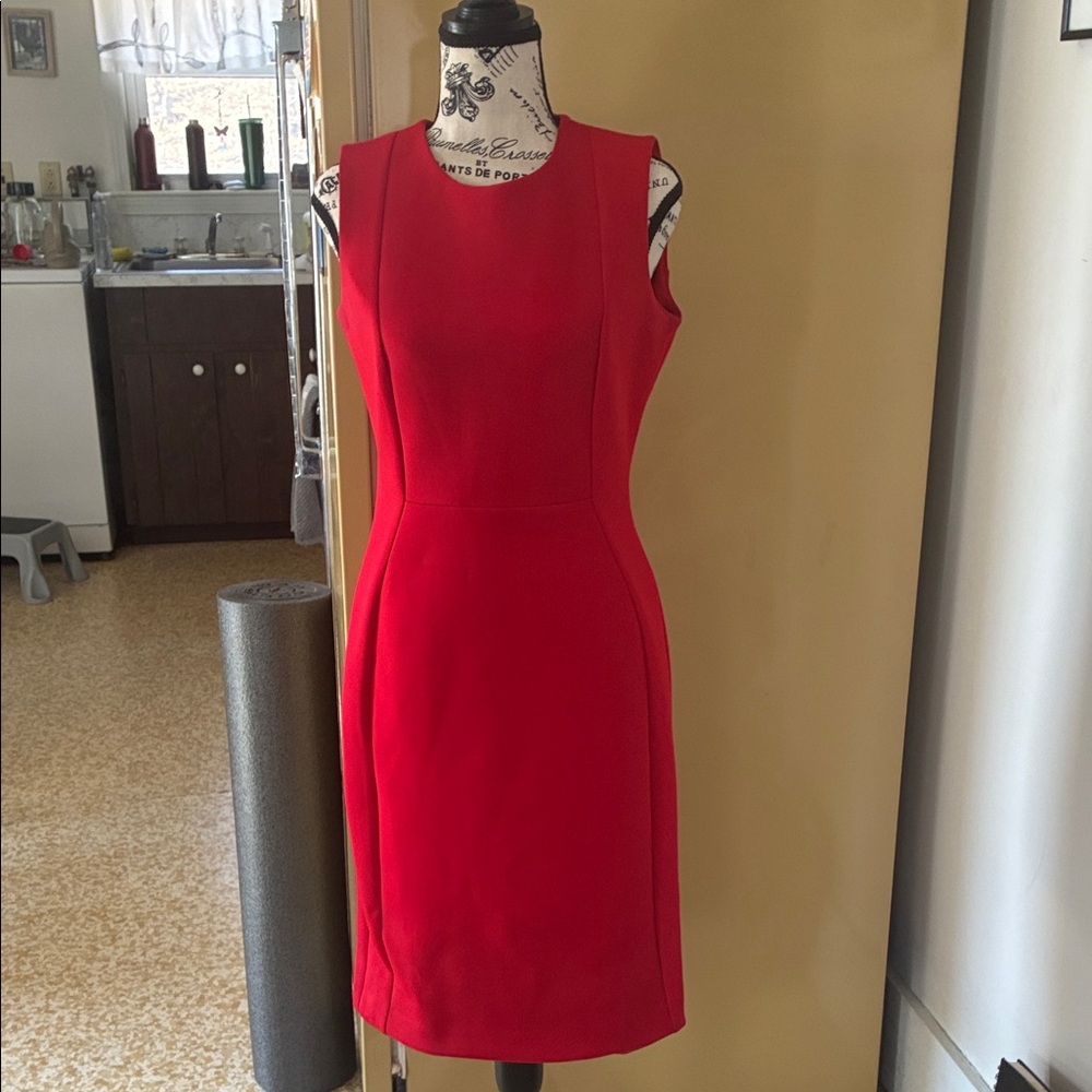 Calvin Klein Red Sleeveless Midi Sheath Dress